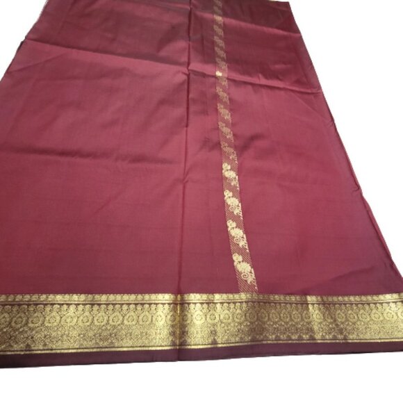 Maroon or Wine Red with Gold Border Saree Unstitched NEW - Picture 5 of 8